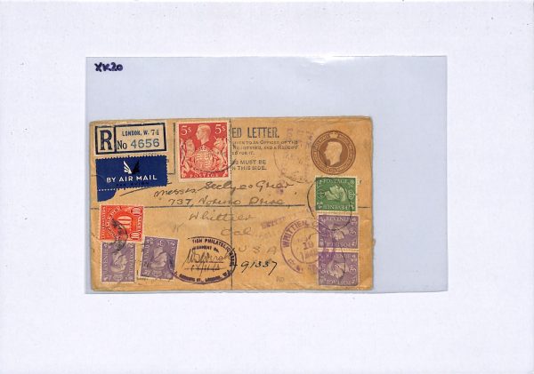 GB KGVI Cover 5s ARMS High Value Registered Air CALIFORNIA USA Postage Dues XK20 - Image 6