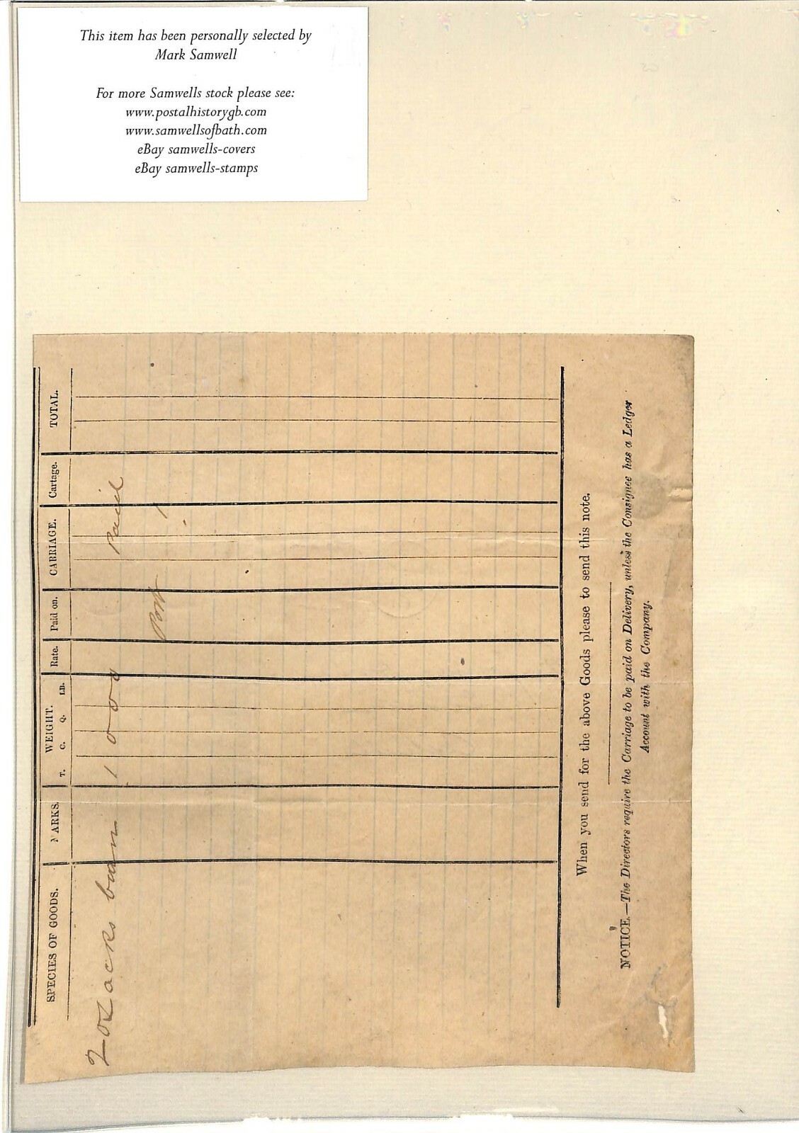 GB LANCS & YORKS RAILWAY Way Bill *POSTAL COVER* QV Penny Red 1861 Wigan MS3752 - Image 3