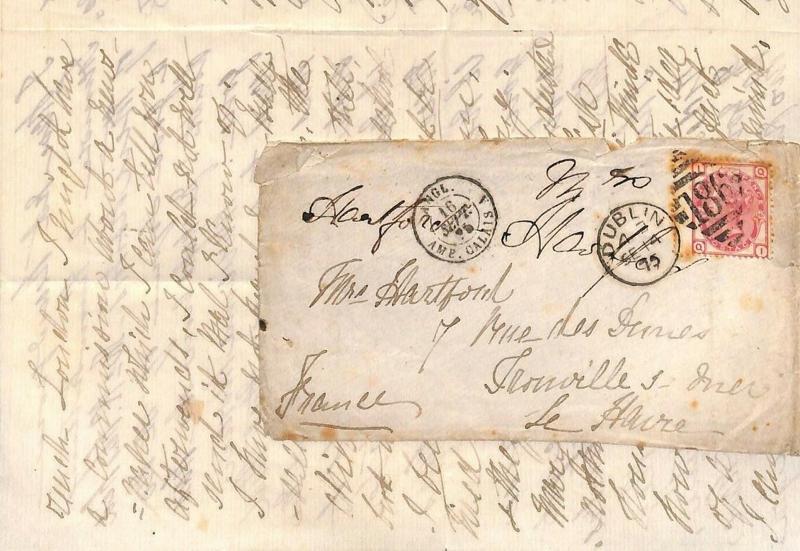 GB LETTER IRELAND Dublin 3d Cover 1875 FRANCE *Cross-written* {samwells}MS3577
