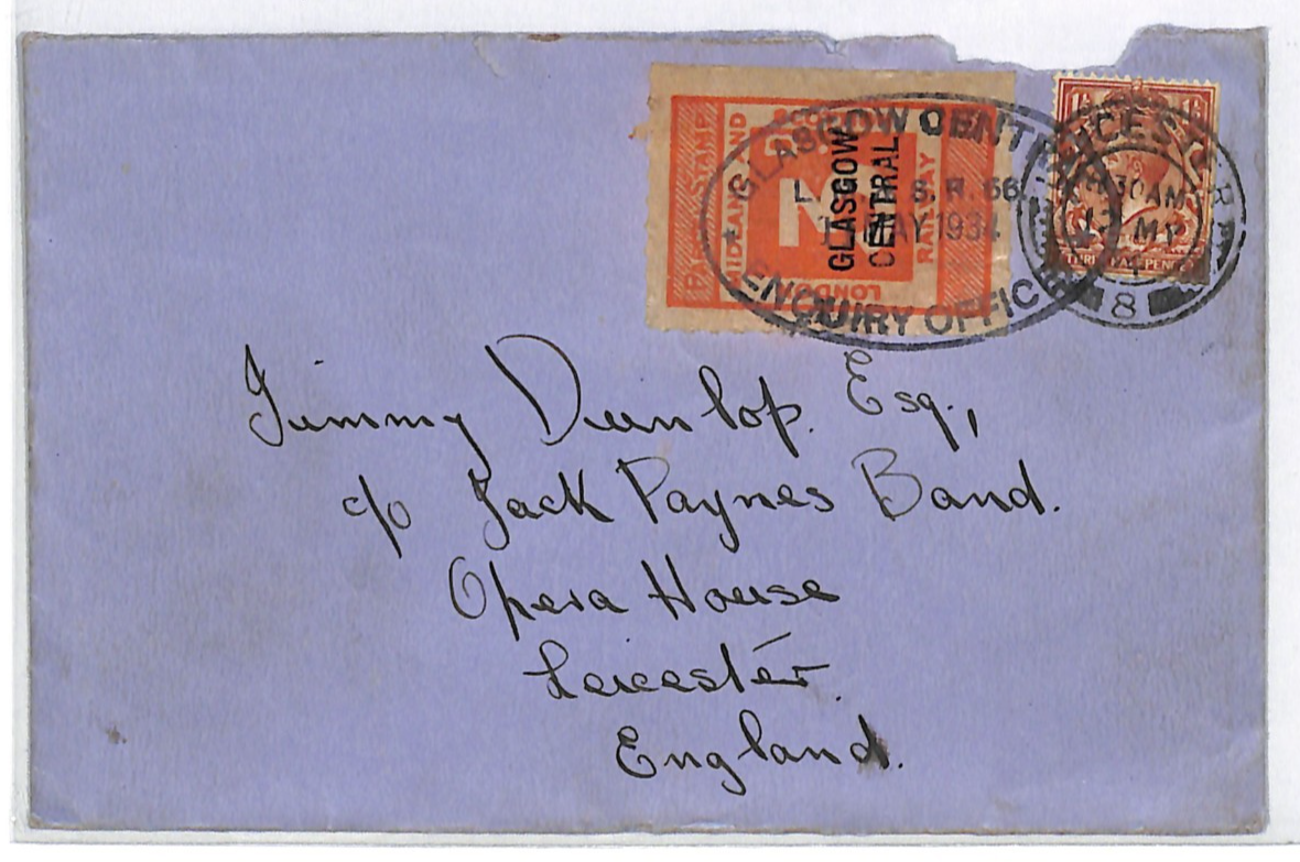 GB LMS 3d RAILWAY PARCEL STAMP Cover Glasgow LETTER Leicester 1934 OPERA WR19 - Image 3