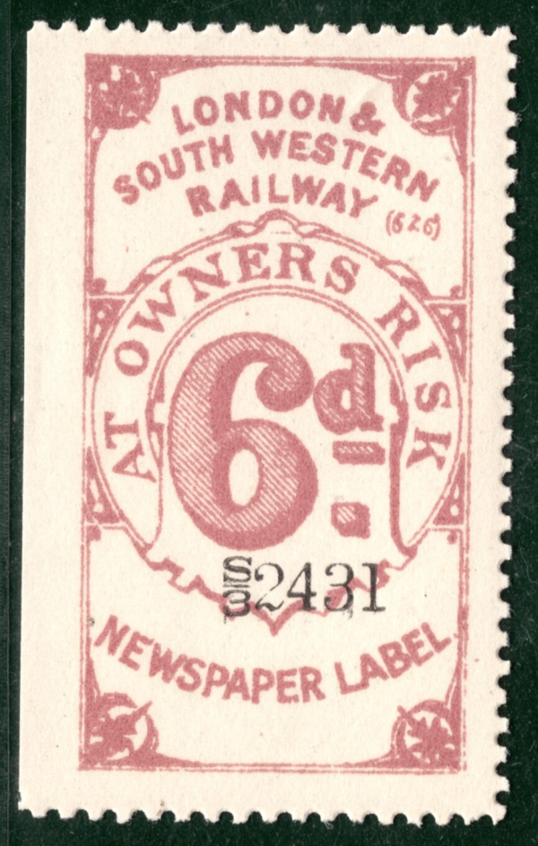 GB LONDON & SOUTH WESTERN RAILWAY Newspaper Stamp 6d Mauve LSWR Mint S2WHITE10
