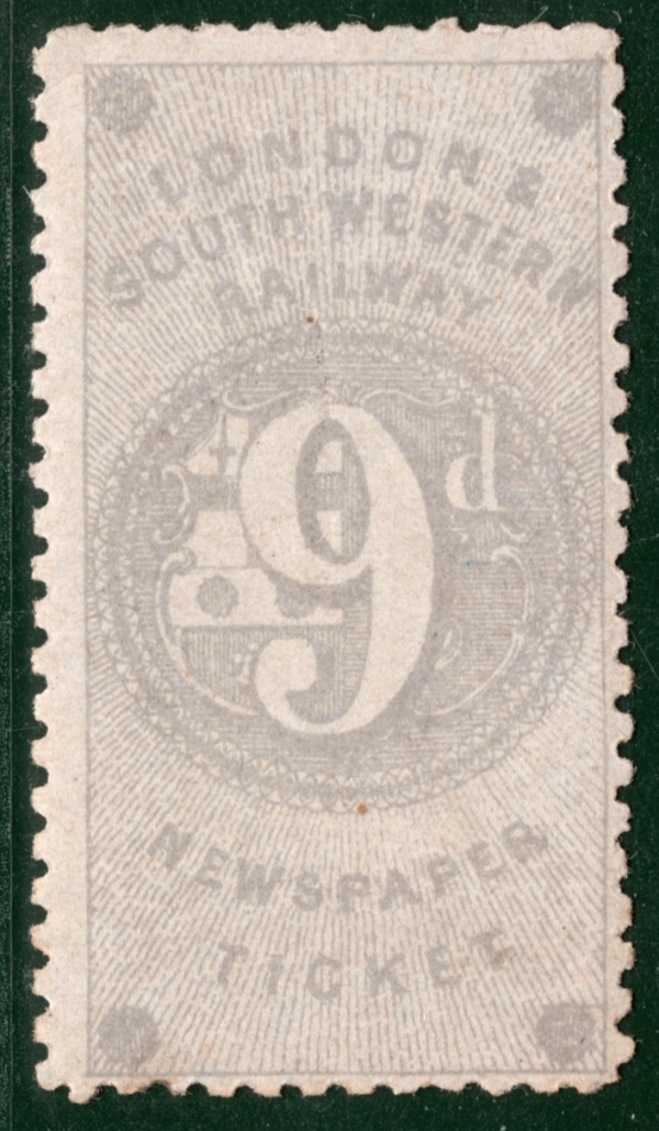 GB LSWR RAILWAY QV *Newspaper Ticket* Stamp 9d Grey (c1868) Mint B2WHITE64