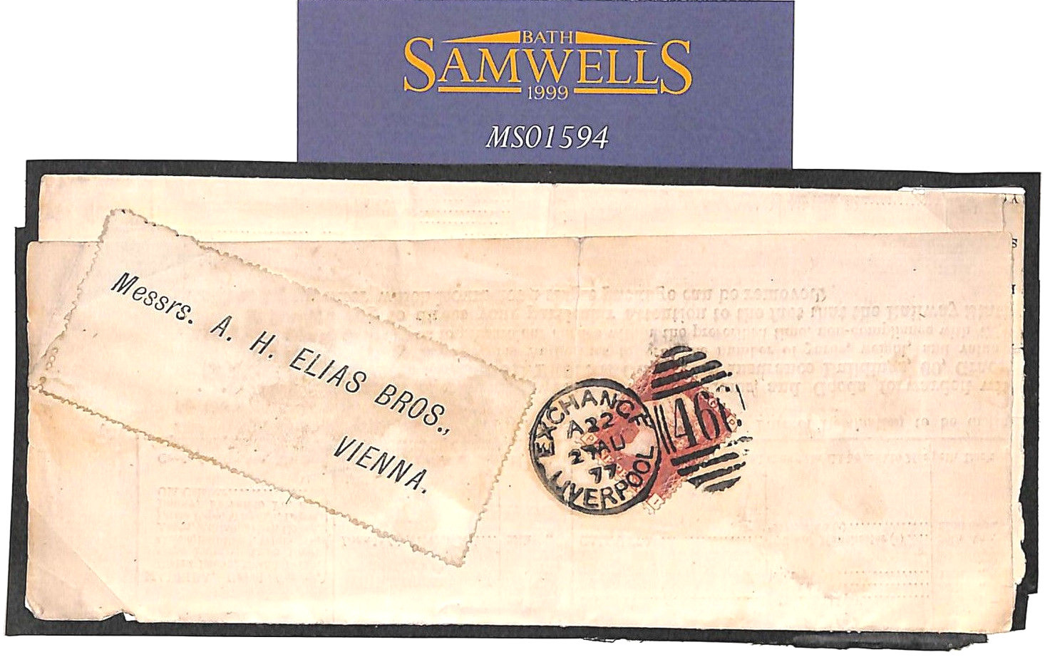 GB Liverpool Printed Matter 1877 AUSTRIA Destination Mail SHIP INSURANCE MS1594