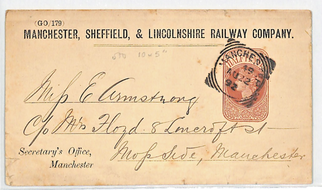 GB MANCHESTER SHEFFIELD LINCOLNSHIRE RAILWAY Co QV Stationery Wrapper 1892 WR63 - Image 3