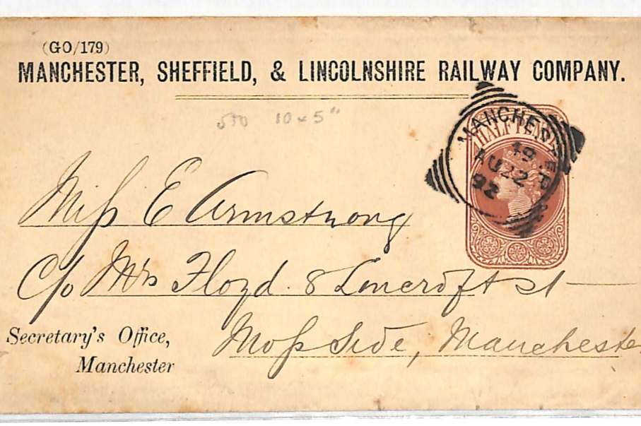 GB MANCHESTER SHEFFIELD LINCOLNSHIRE RAILWAY Co QV Stationery Wrapper 1892 WR63