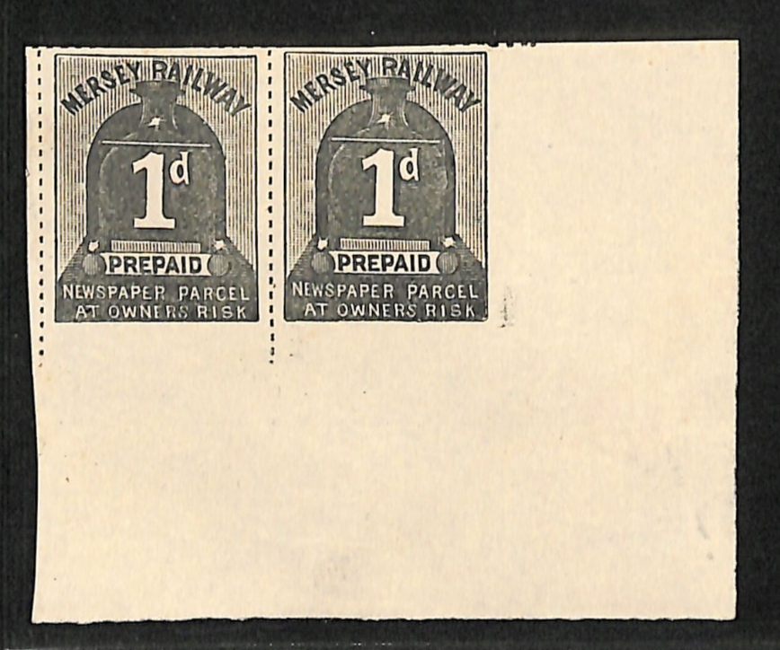 GB MERSEY RAILWAY Newspaper Parcel Stamp IMPERF PAIR 1d *PLATE PROOF* MNG VB20