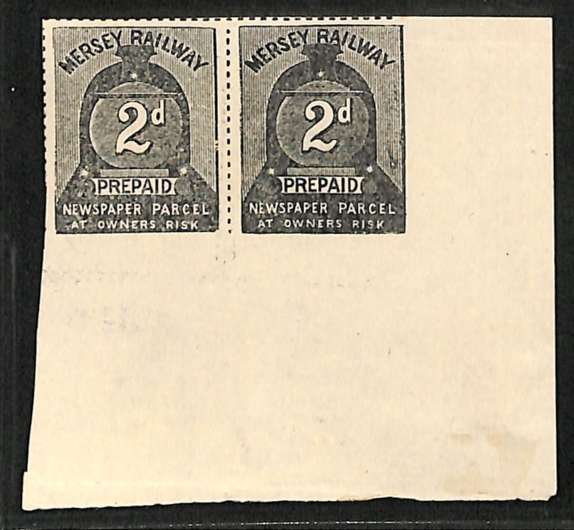 GB MERSEY RAILWAY Newspaper Parcel Stamp IMPERF PAIR 2d *PLATE PROOF* MNG VB21