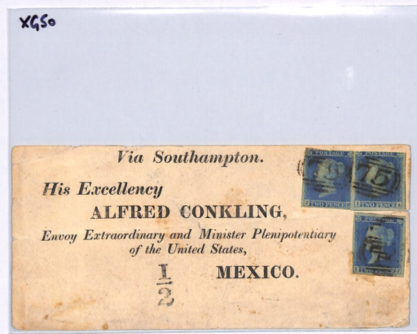 GB MEXICO MAIL Cover Front 1841 2d BLUE Birmingham Diplomatic TRANSATLANTIC XG50 - Image 4