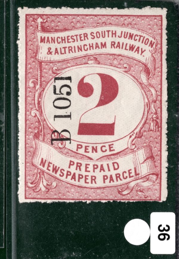 GB MSJ&AR RAILWAY Newspaper Parcel Stamp 2d *MANCHESTER ALTRINCHAM* MNG WHITE36 - Image 4