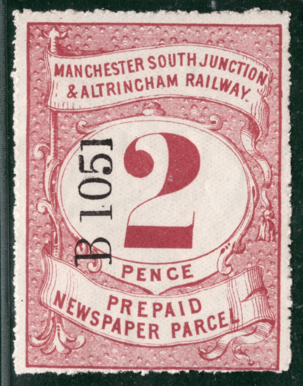 GB MSJ&AR RAILWAY Newspaper Parcel Stamp 2d *MANCHESTER ALTRINCHAM* MNG WHITE36