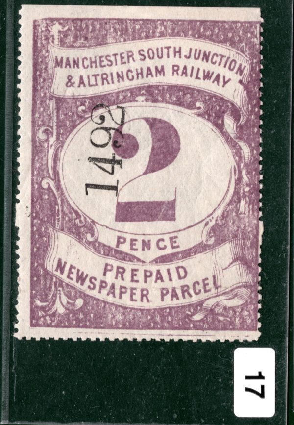 GB MSJ&AR RAILWAY Newspaper Parcel Stamp 2d *MANCHESTER ALTRINCHAM* Mint WHITE17 - Image 4