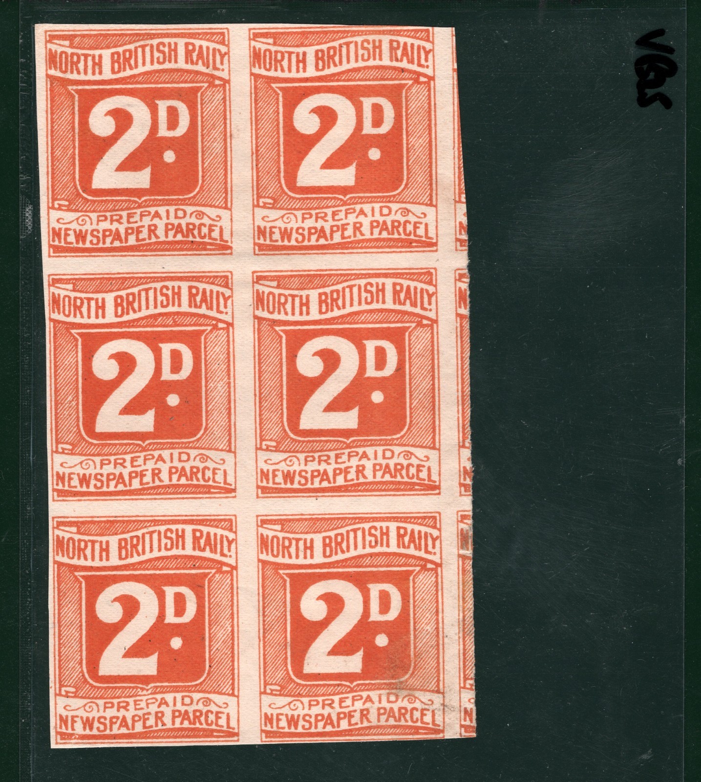 GB NORTH BRITISH RAILWAY Newspaper Stamp 2d Imperf BLOCK{6} NBR Mint MNG VB25 - Image 4