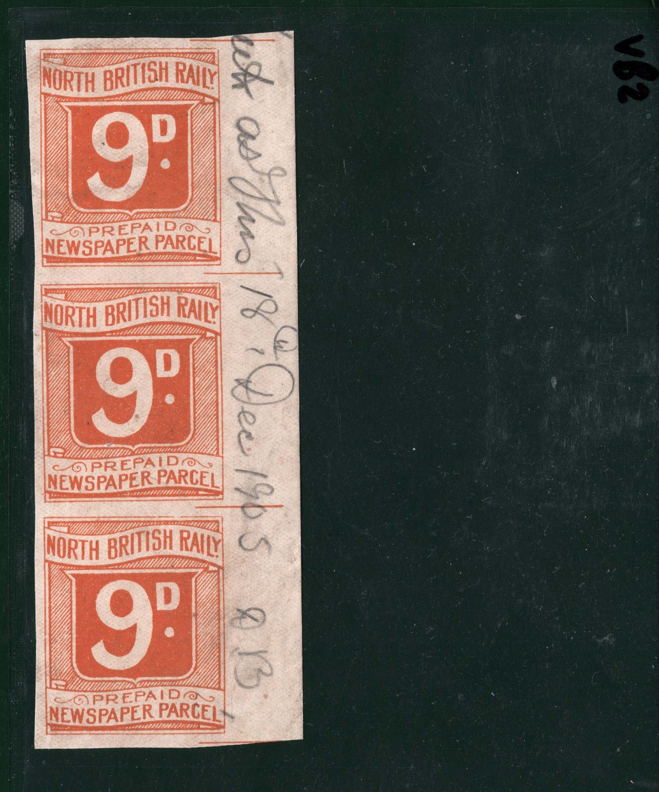 GB NORTH BRITISH RAILWAY Newspaper Stamp 9d NBR Imperf *PROOF* (1905) STRIP VB2 - Image 6