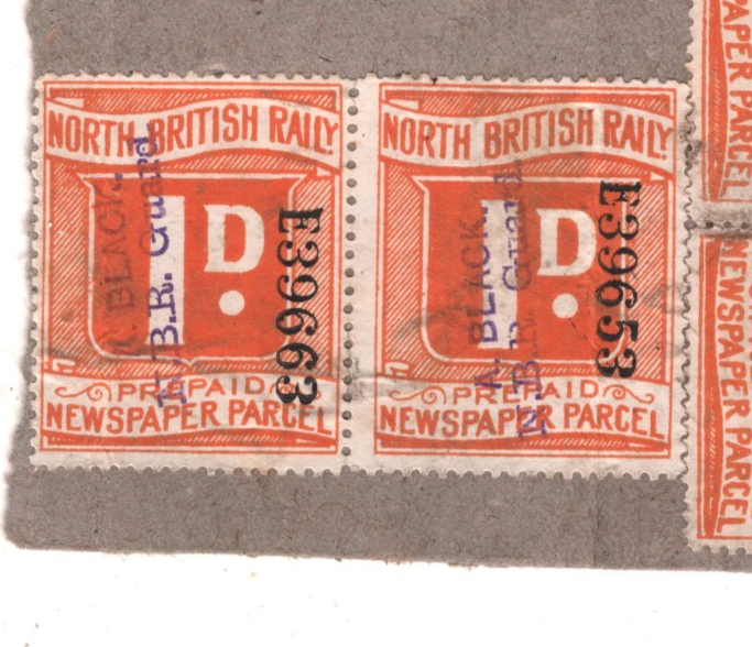GB NORTH BRITISH RAILWAY Newspaper Stamps 1d 6d Block{4} *NBR Guard* Piece RS49 - Image 5