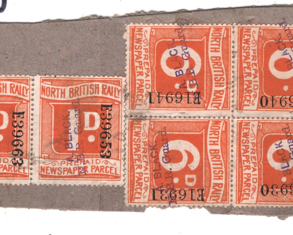GB NORTH BRITISH RAILWAY Newspaper Stamps 1d 6d Block{4} *NBR Guard* Piece RS49 - Image 7
