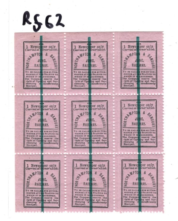 GB NORTHAMPTON & BANBURY JUNC RAILWAY Newspaper Parcel QV Stamp BLOCK 9 MNH RS62 - Image 6