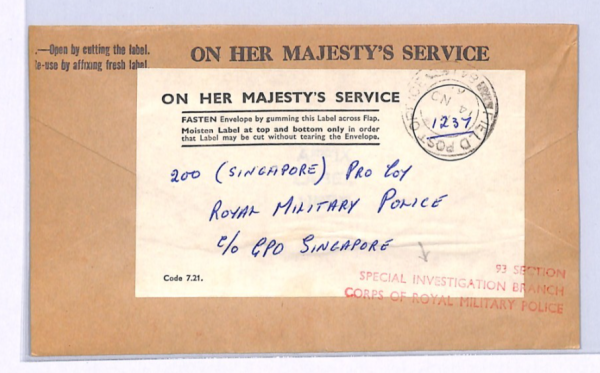 GB OHMS Malaya MILITARY POLICE Cover *SPECIAL INVESTIGATION BRANCH* Cachet XH291 - Image 4