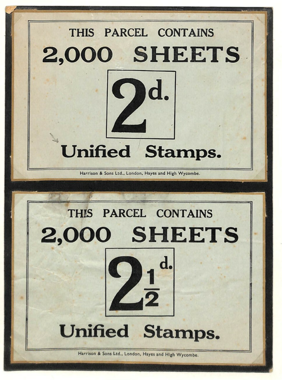 GB PARCEL POST Label 2,000 Sheets 2d 2½d Unified Stamps HARRISON Printer MS3901