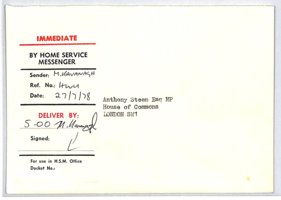 GB PARLIAMENTARY MAIL QEII Cover 1978 Rare *HOME SERVICE MESSENGER* Label XP473
