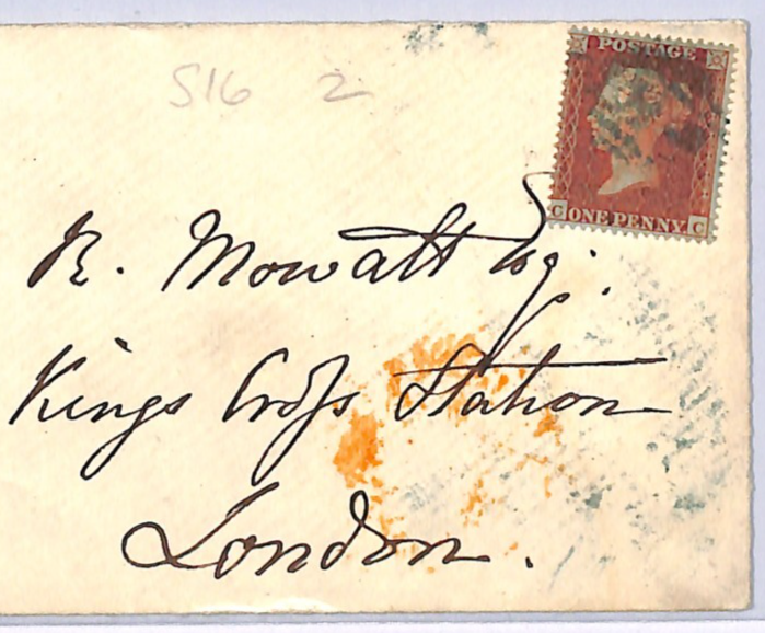 GB PENNY RED SG.21 Cover *BLUE NUMERAL* 1855 Kings X Station C4 Plate 2 XB246 - Image 3