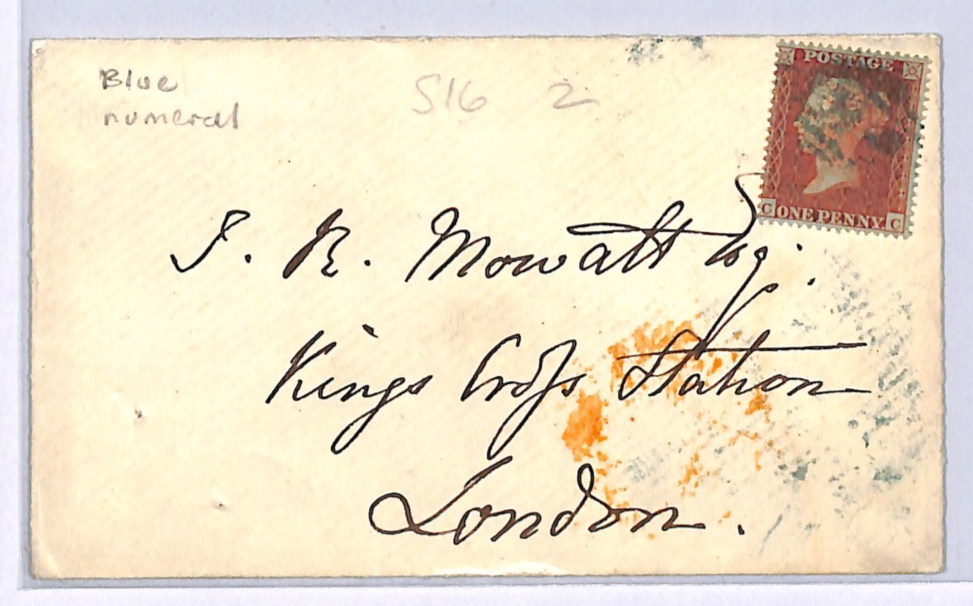 GB PENNY RED SG.21 Cover *BLUE NUMERAL* 1855 Kings X Station C4 Plate 2 XB246 - Image 4