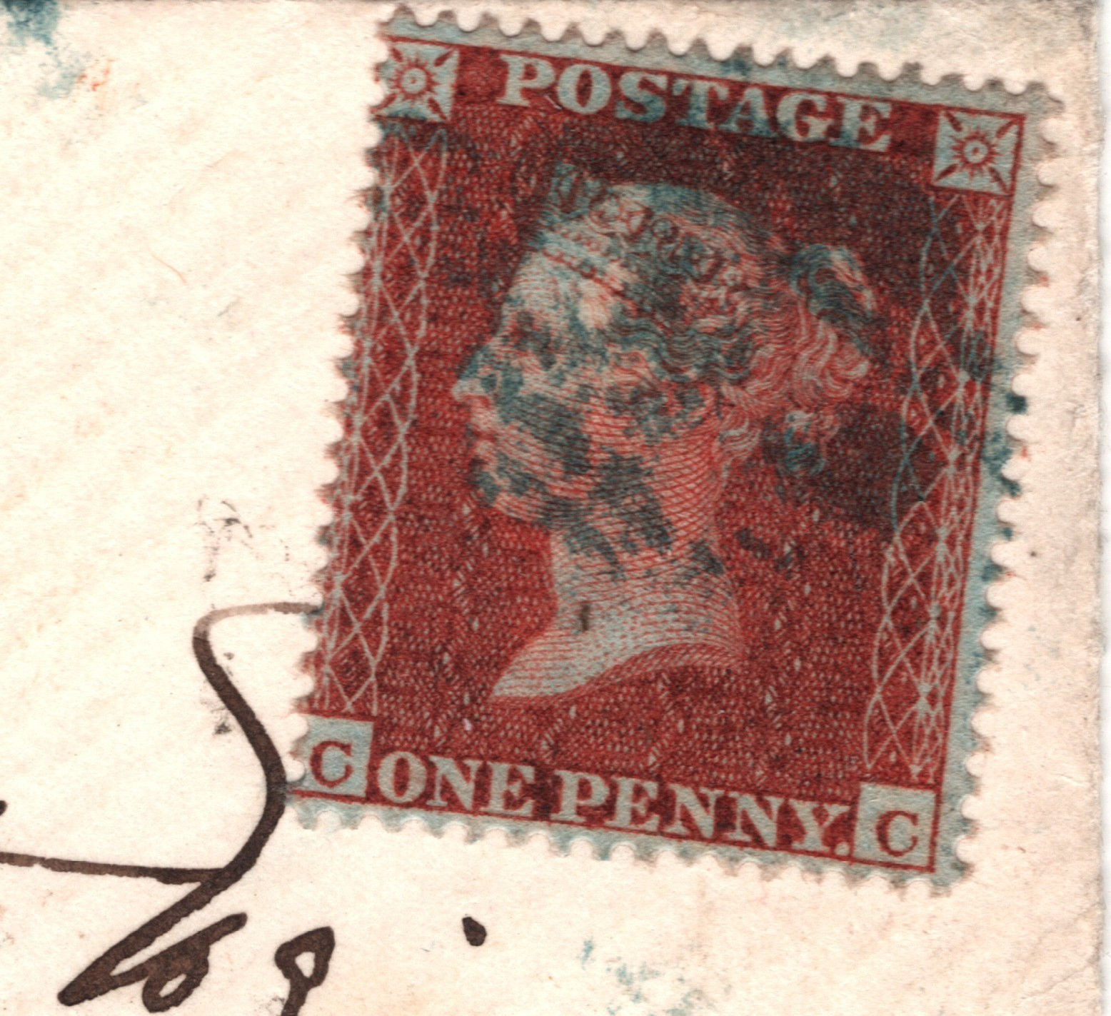 GB PENNY RED SG.21 Cover *BLUE NUMERAL* 1855 Kings X Station C4 Plate 2 XB246 - Image 6