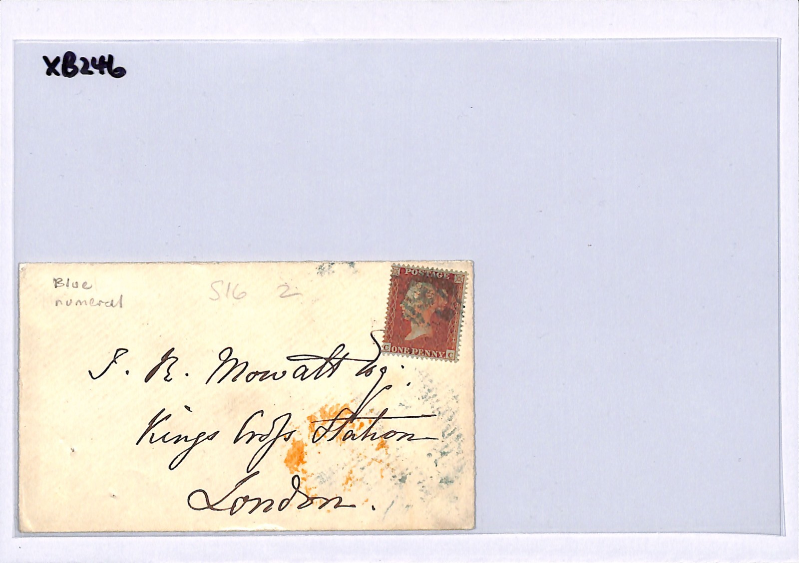 GB PENNY RED SG.21 Cover *BLUE NUMERAL* 1855 Kings X Station C4 Plate 2 XB246 - Image 7