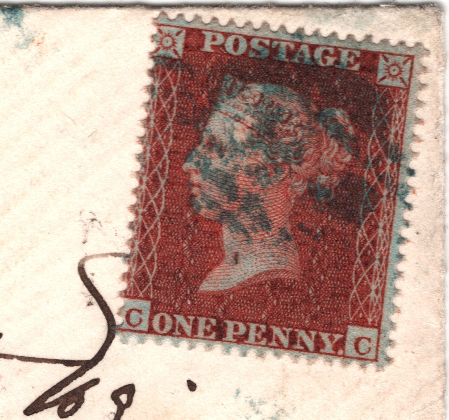 GB PENNY RED SG.21 Cover *BLUE NUMERAL* 1855 Kings X Station C4 Plate 2 XB246 - Image 9
