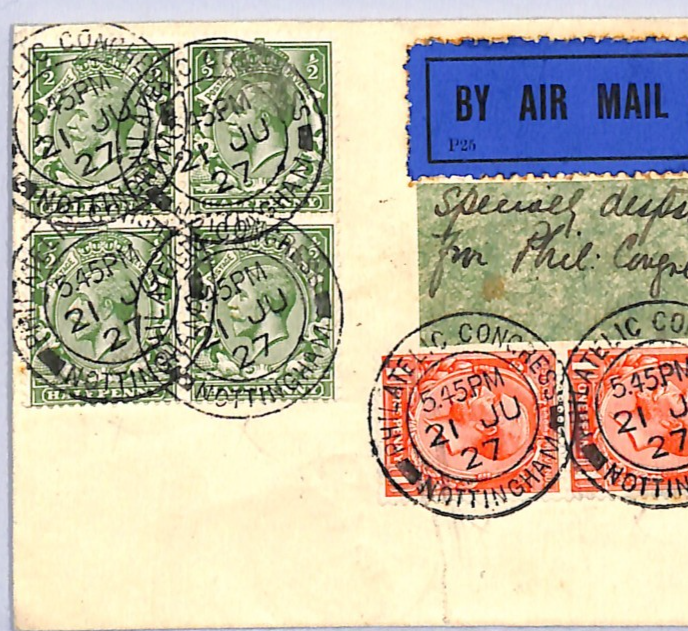 GB PHILATELIC CONGRESS 1927 Birmingham Cover Air *SPECIAL FLIGHT* TANGIER UG1 - Image 5