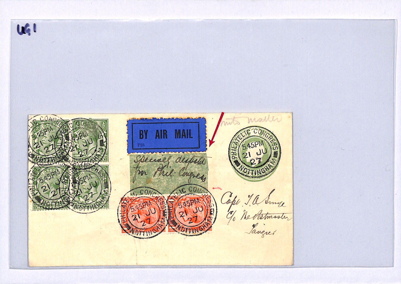 GB PHILATELIC CONGRESS 1927 Birmingham Cover Air *SPECIAL FLIGHT* TANGIER UG1 - Image 6