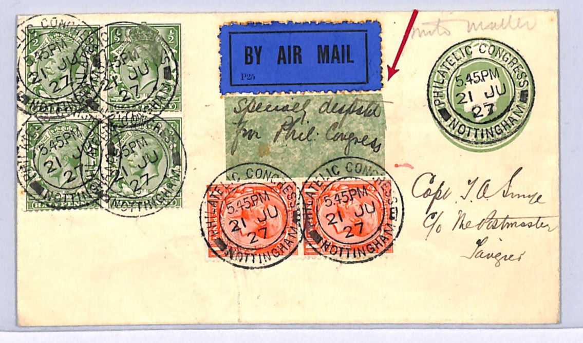 GB PHILATELIC CONGRESS 1927 Birmingham Cover Air *SPECIAL FLIGHT* TANGIER UG1