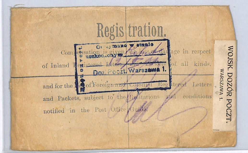 GB POLAND INTERRUPTED MAIL Reg'd Cover 1920 Warsaw *DAMAGED* Explanatory WX175 - Image 3