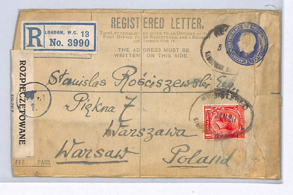 GB POLAND INTERRUPTED MAIL Reg'd Cover 1920 Warsaw *DAMAGED* Explanatory WX175 - Image 4