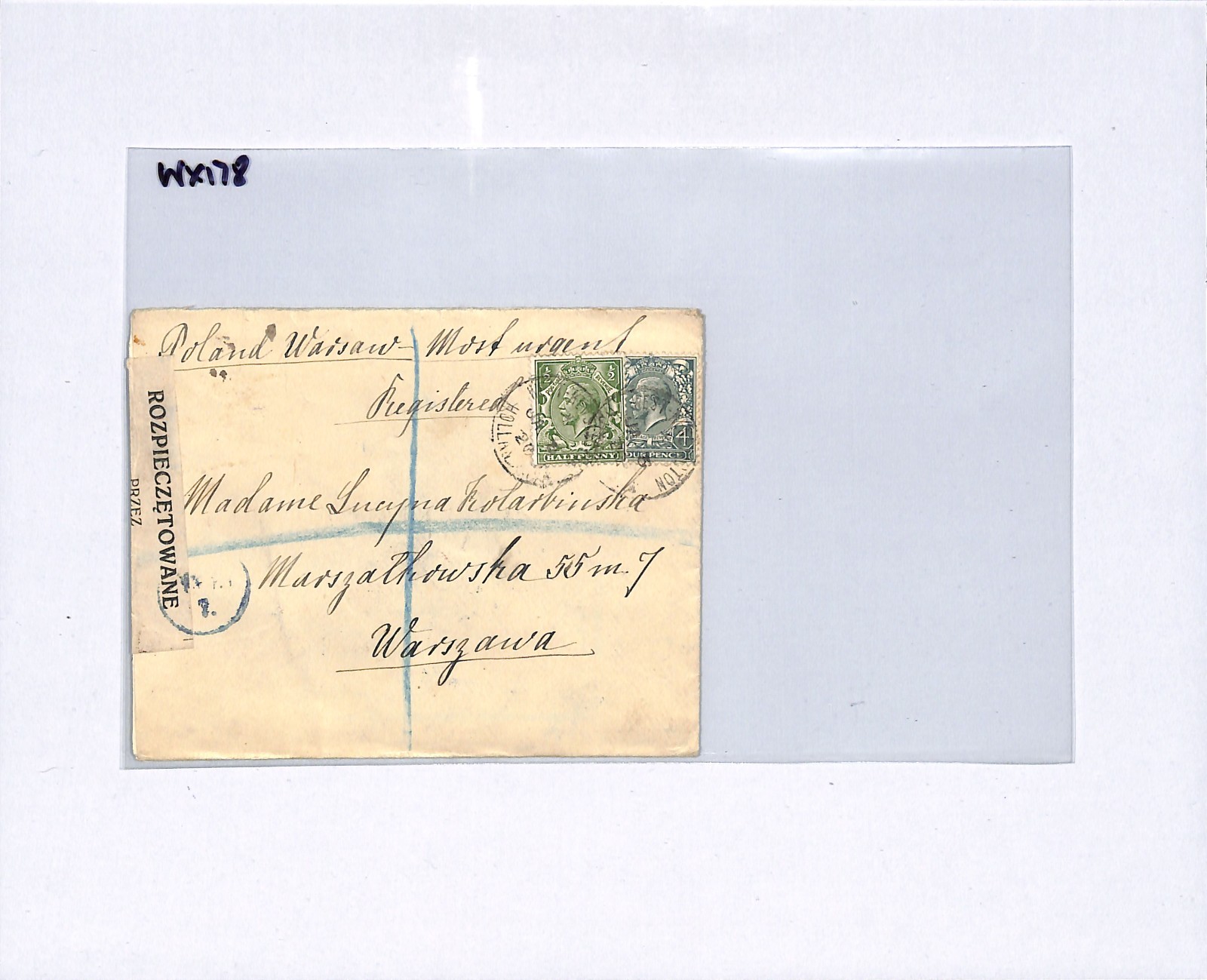 GB POLAND INTERRUPTED MAIL Reg'd Cover 1920 Warsaw *DAMAGED* Explanatory WX178 - Image 4