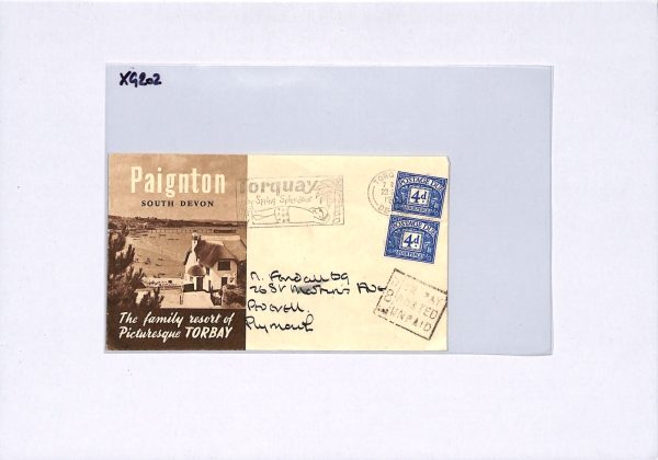GB POSTAGE DUE Cover DEVON *ILLUSTRATED* ADVERT Torbay 1957 Plymouth XG202 - Image 4