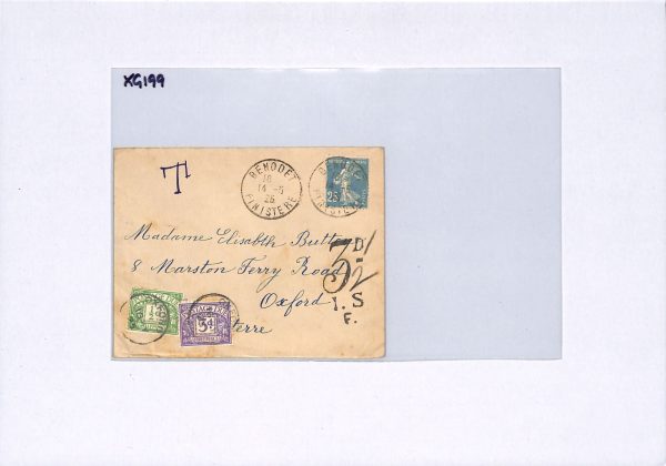 GB POSTAGE DUE France Cover 1925 3d CHARGE Mark PEN MODIFIED *3½* Oxford XG199 - Image 8