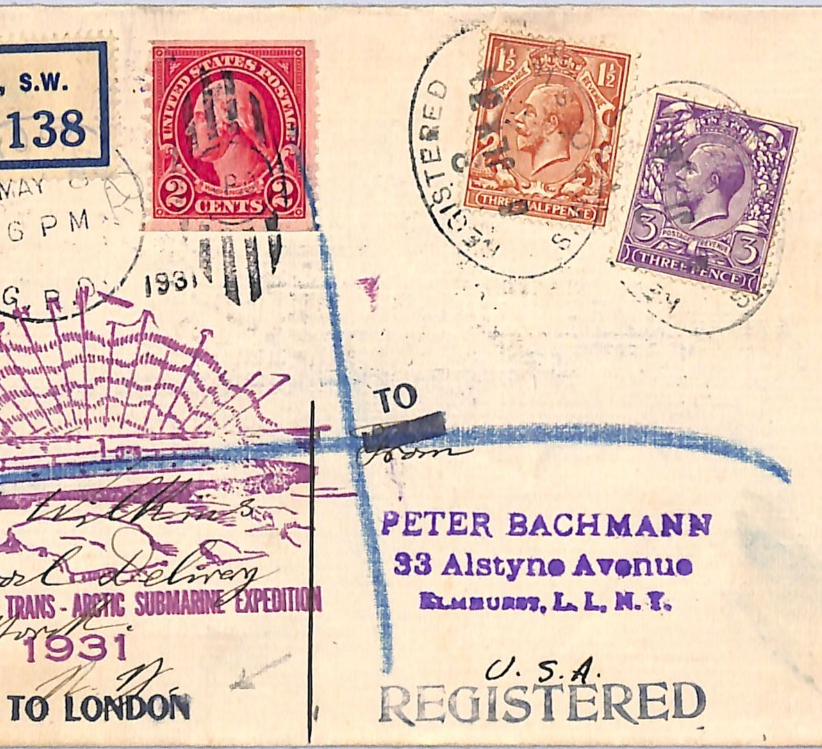 GB Polar USA ARCTIC SUBMARINE EXPEDITION 1931 Cover MIXED FRAKING NY-London UG98 - Image 4