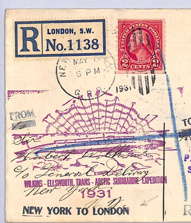 GB Polar USA ARCTIC SUBMARINE EXPEDITION 1931 Cover MIXED FRAKING NY-London UG98 - Image 5