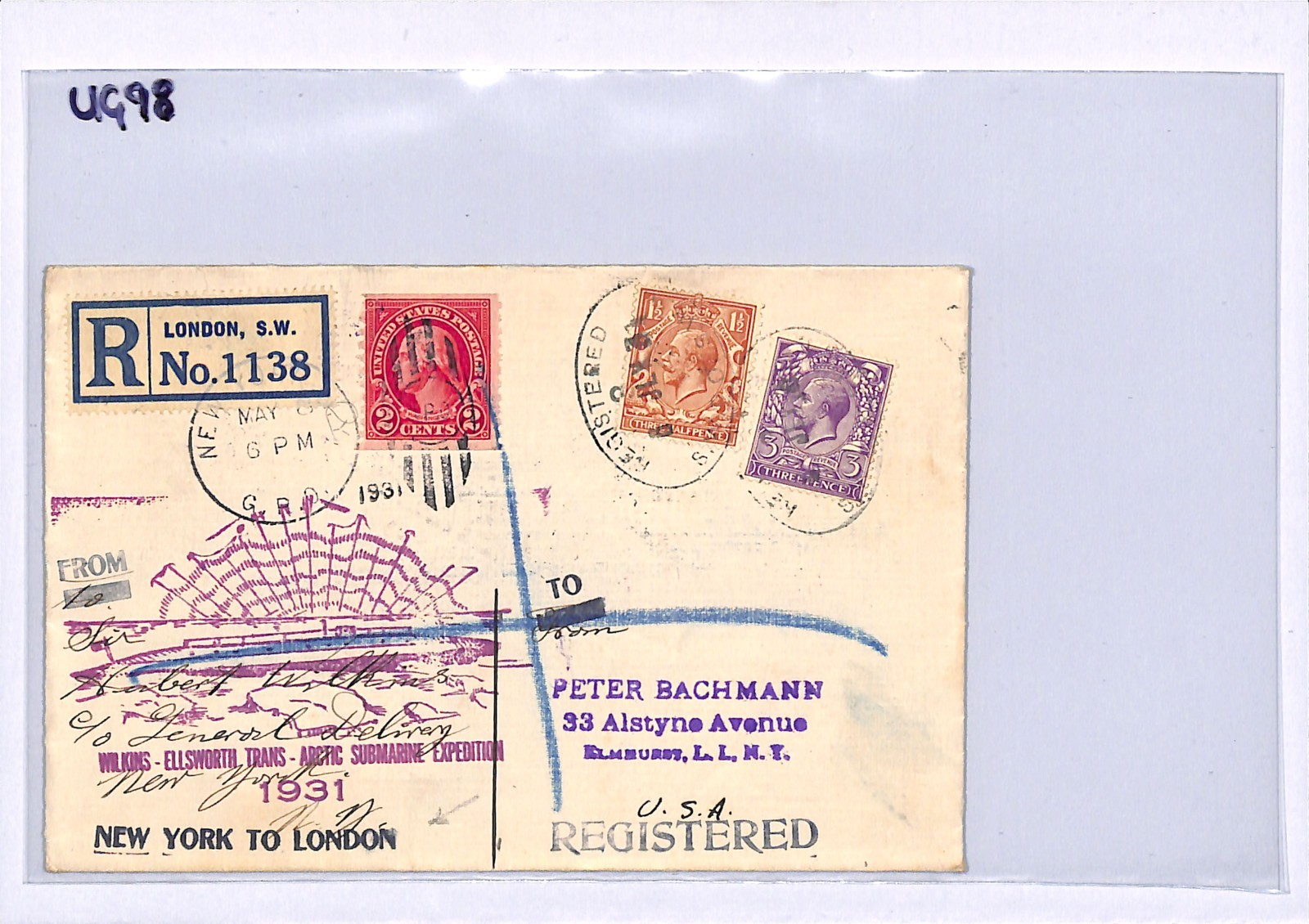 GB Polar USA ARCTIC SUBMARINE EXPEDITION 1931 Cover MIXED FRAKING NY-London UG98 - Image 6