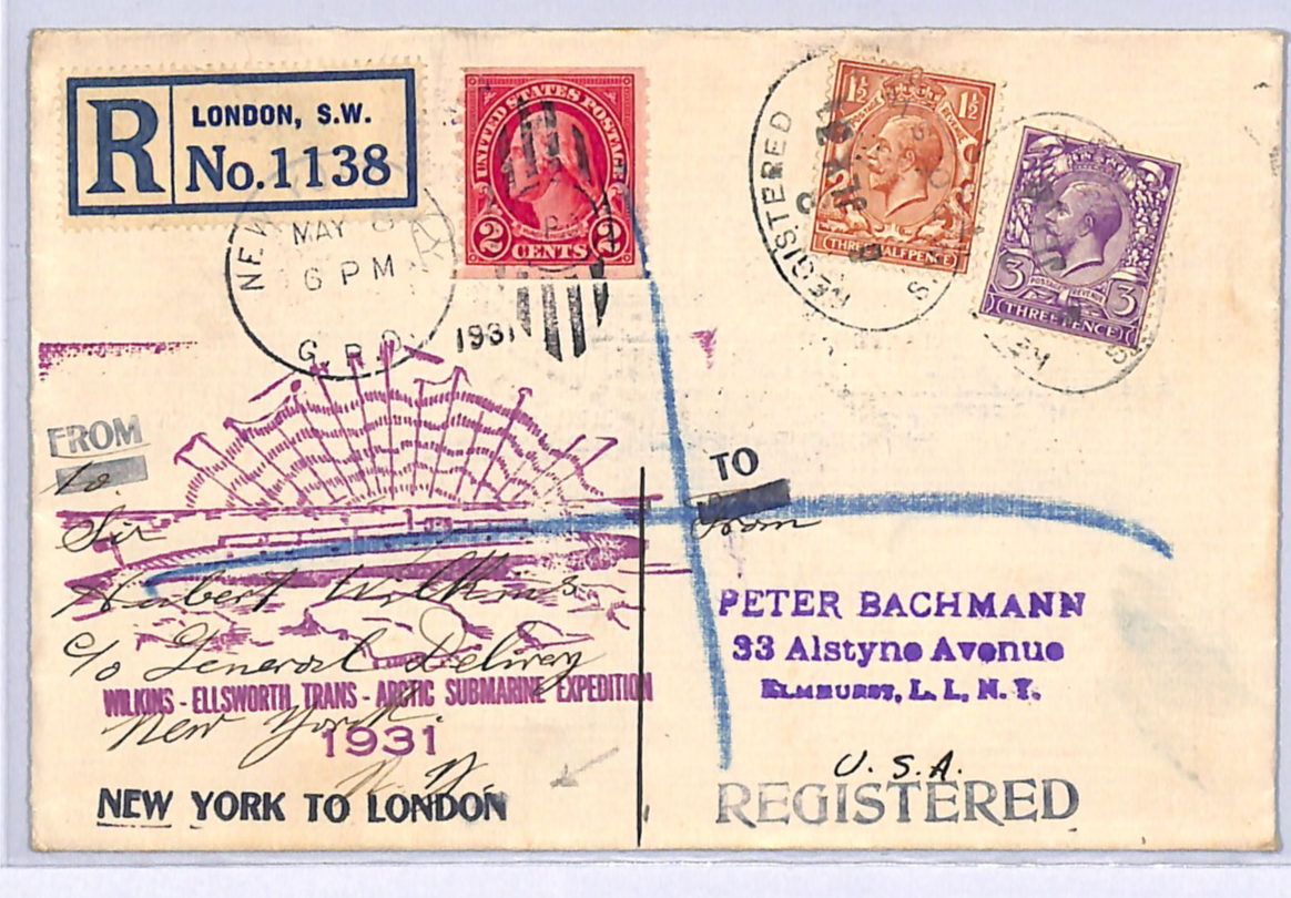 GB Polar USA ARCTIC SUBMARINE EXPEDITION 1931 Cover MIXED FRAKING NY-London UG98