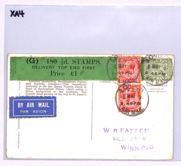 GB Postcard KGV HALFPENNY £1 *COIL LEADER* Flown London 1931 CANADA Winnipeg XA4 - Image 12