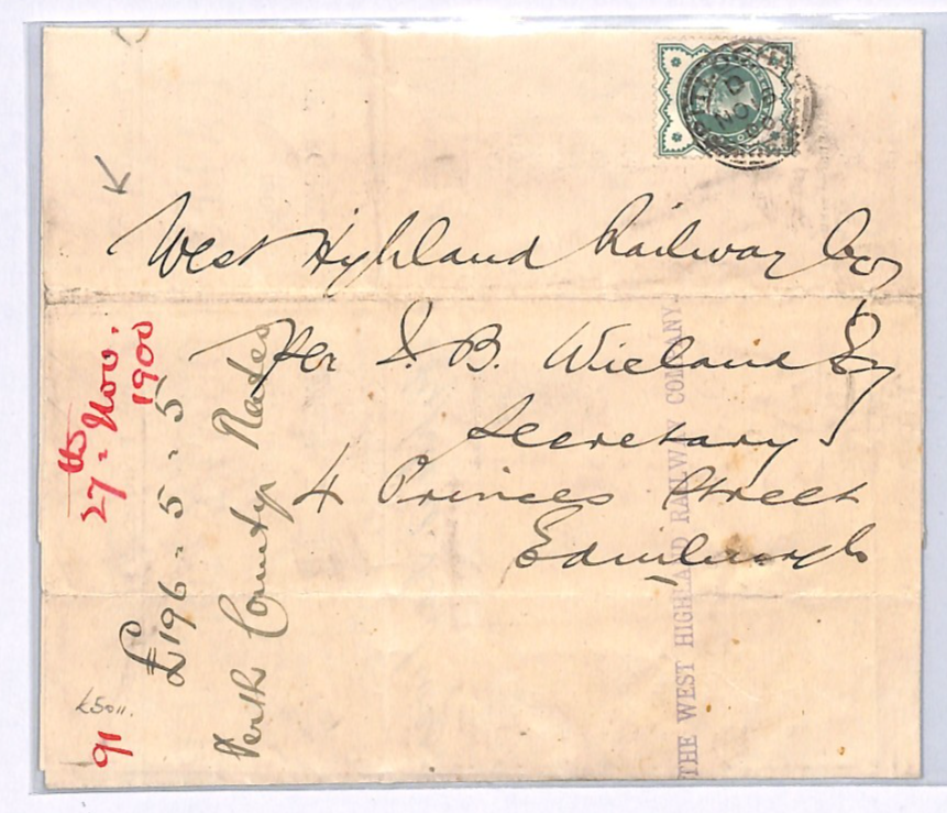 GB Printed *WEST HIGHLAND RAILWAY* Letter 1900 Cover PITLOCHRY Scotland XG272 - Image 3