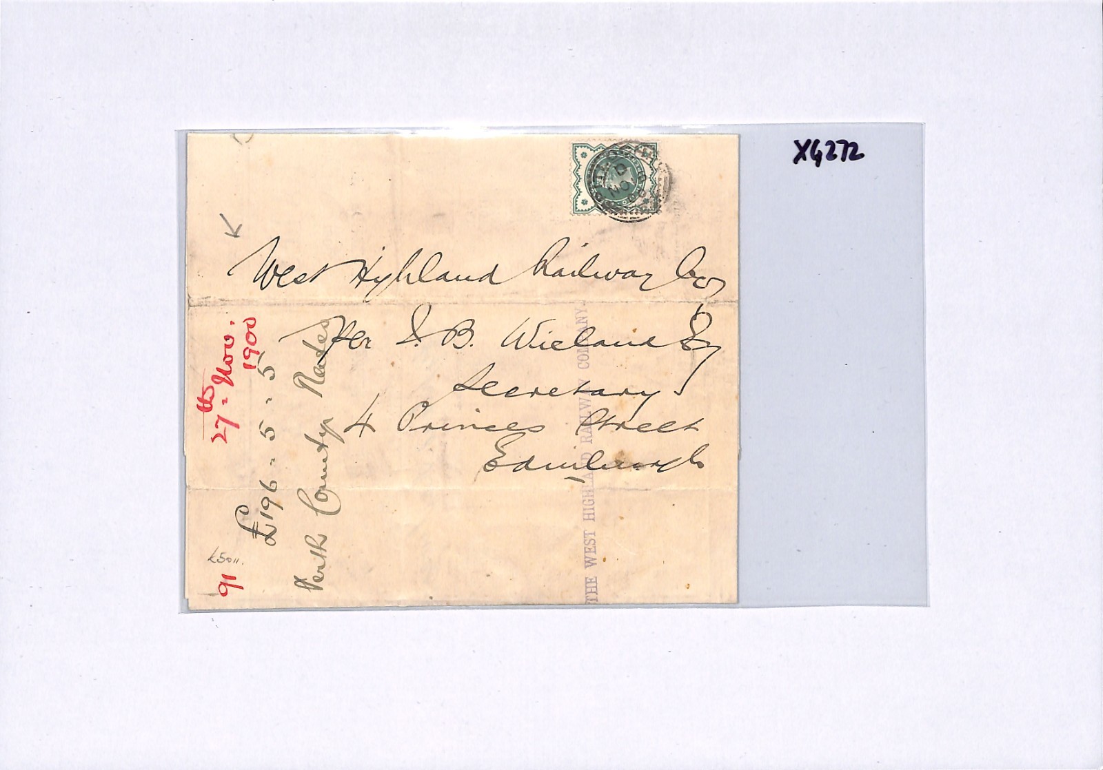 GB Printed *WEST HIGHLAND RAILWAY* Letter 1900 Cover PITLOCHRY Scotland XG272 - Image 6