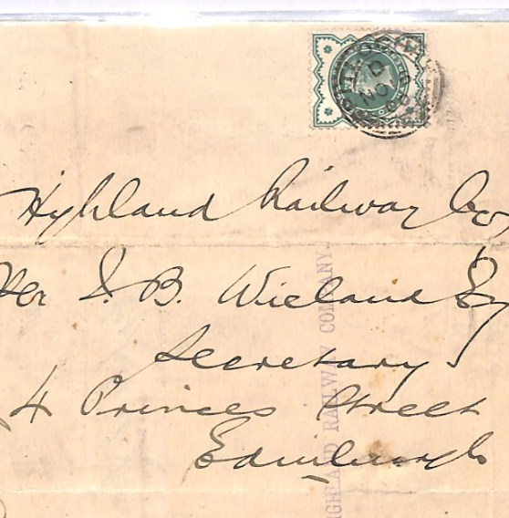 GB Printed *WEST HIGHLAND RAILWAY* Letter 1900 Cover PITLOCHRY Scotland XG272
