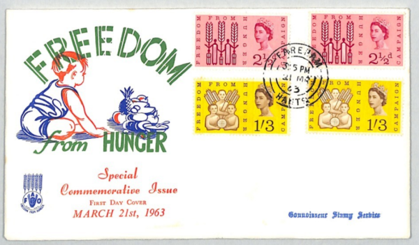 GB QEII ILLUSTRATED 1963 FDC *FFH* Freedom Hunger PHOS & ORD Sets Fareham XE187