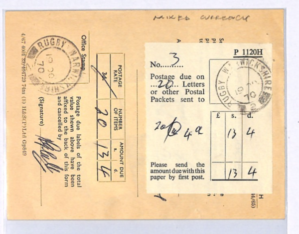 GB QEII POSTAGE DUES Docket *MIXED CURRENCY* 1970 Rugby Warwicks {samwells}XK37 - Image 4