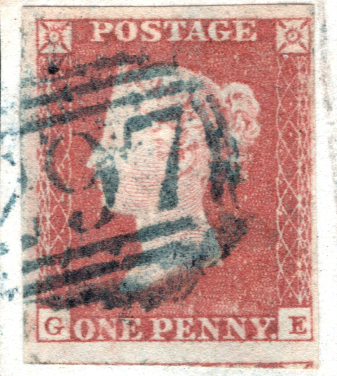 GB QV 1841 PENNY RED SG.8 1d (CG) BLUE *297* FAZELEY Staffs Numeral c£250+ RBR60