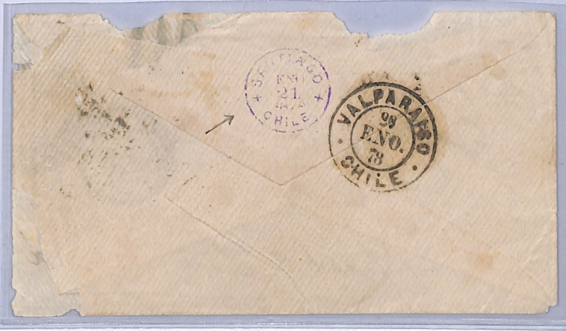 GB QV 1s Plate 13 CHILE TRANSATLANTIC Cover Cheltenham 1877 SG.150 Cat £240 WA7 - Image 4