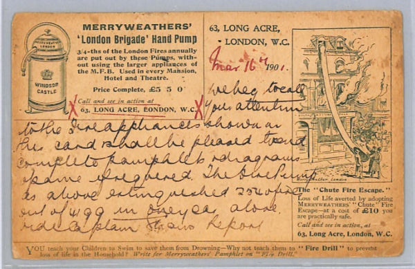 GB QV ADVERT STATIONERY Card *FIRE-FIGHTING* Pump FIRE ESCAPE 1901 Rare XG151 - Image 4
