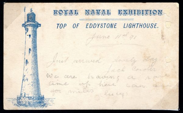 GB QV Card NAVAL EXHIBITION 1891 Blue *EDDYSTONE LIGHTHOUSE* Stationery MC118a - Image 3